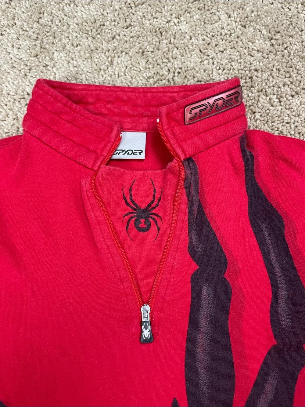 Spyder Red Long Sleeve Tee with Large Black‎ Spider Graphic